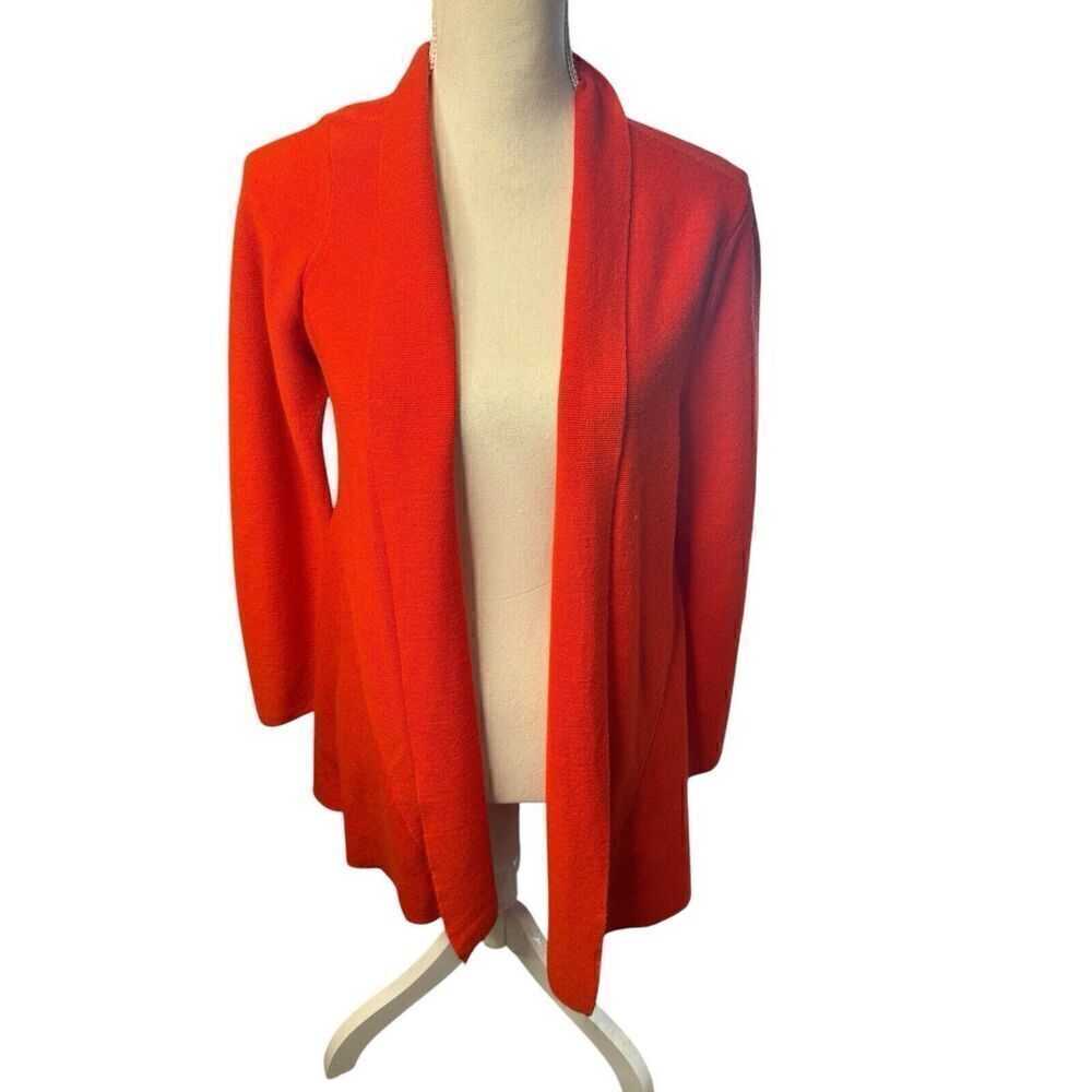 Ladies Eileen Fisher Orange 100% Merino  Wool Open Front Cardigan Sweater Small
